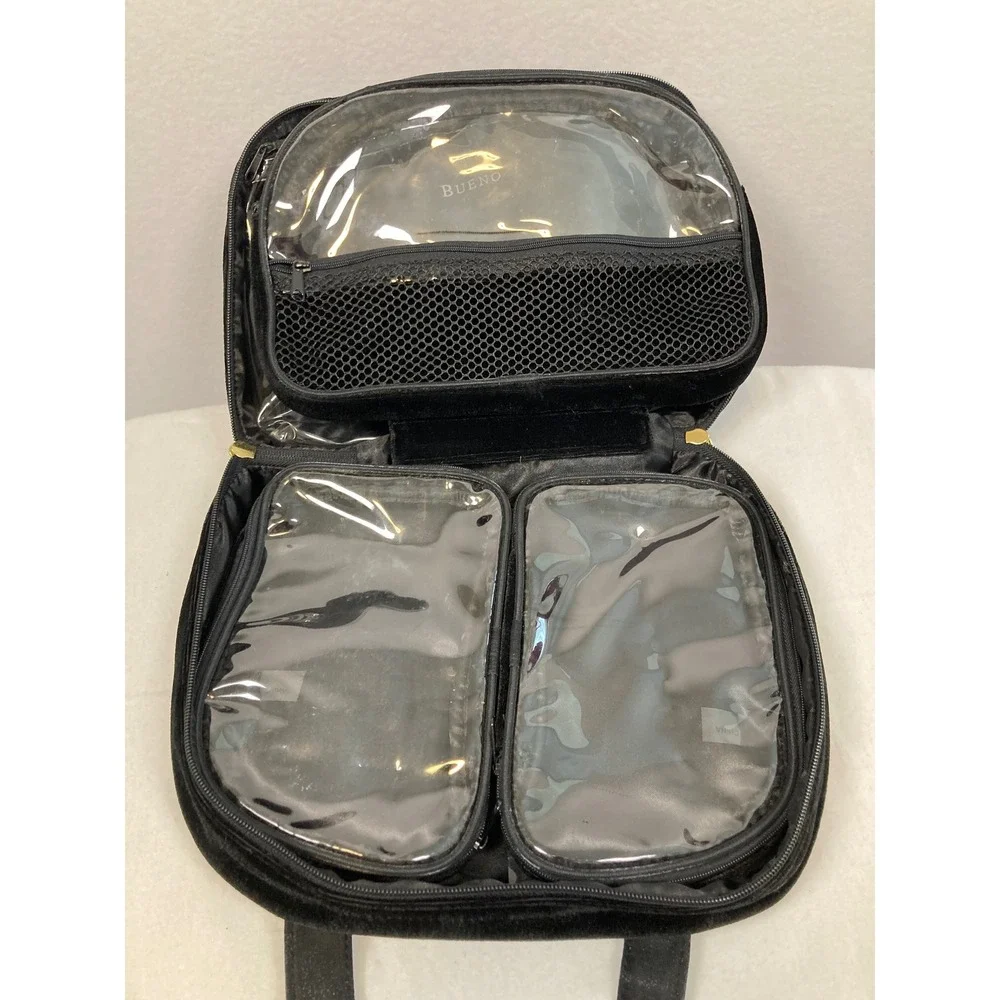 Bueno Velvet Toiletry‎ Bag Travel Case Black Tassel Organizer Small